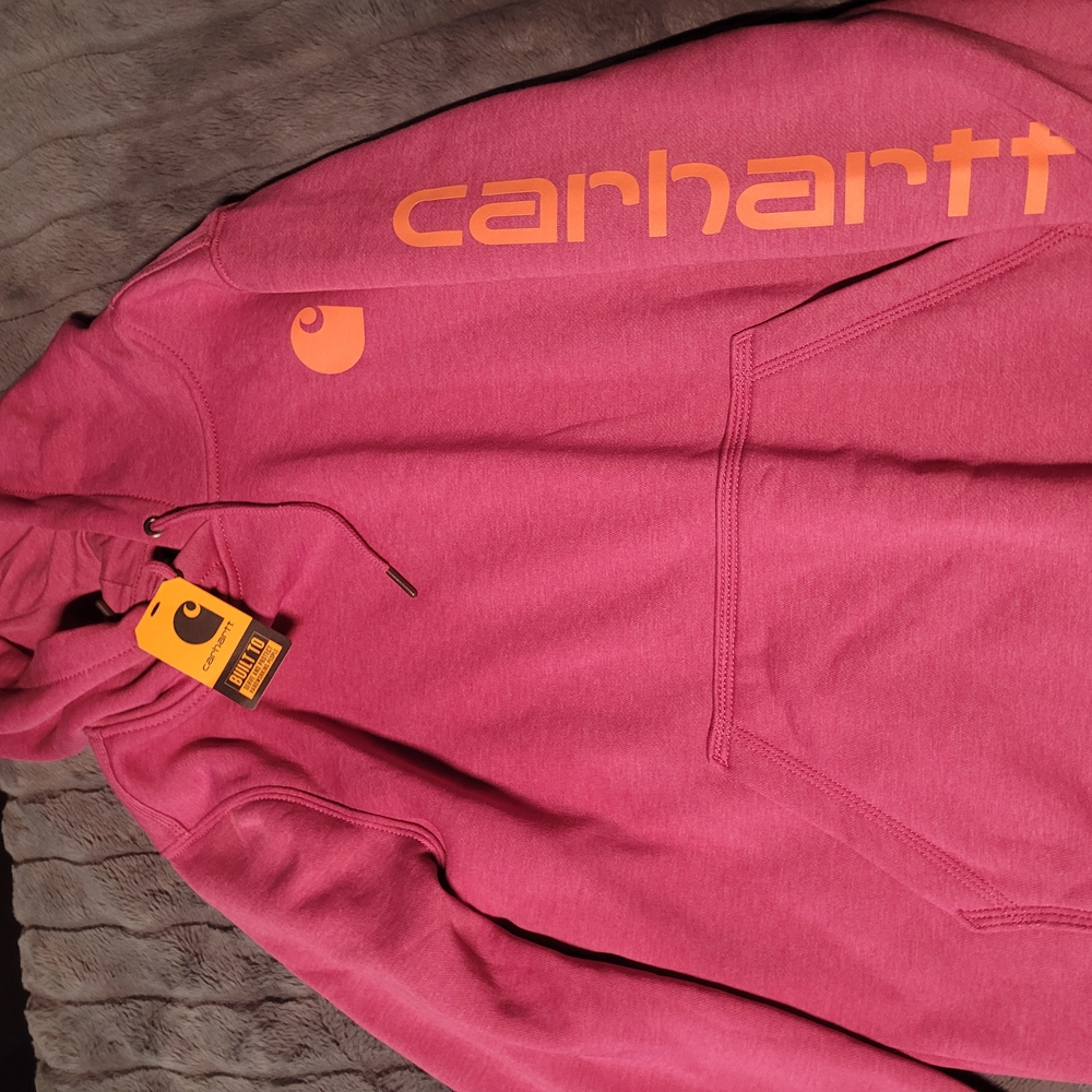 Carhartt Pink Hoodie with Orange Logo